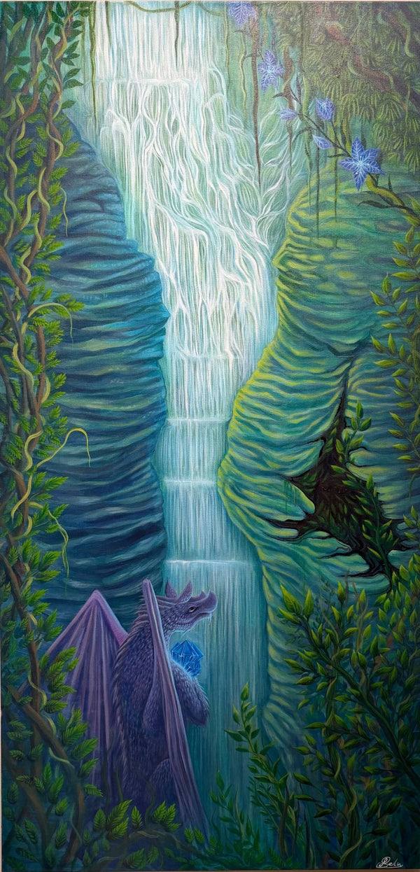 "The Hidden Guardian" by Valeriya Sheludkova, Original Painting - 24" x 48” inches - The PopUp Art Gallery