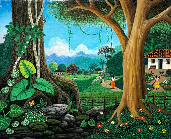 Original Painting "Mother is Calling - Lunchtime" by German Ramón Durón 8.4 x 10.4" - ThePopUp Art Gallery