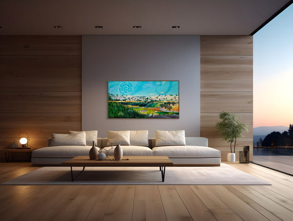Original Painting "Jerusalem - The City of Mirrors" by Zoe Sever 31.5" x 59.1" - ThePopUp Art Gallery